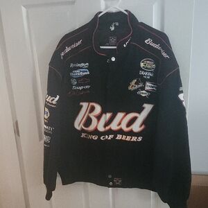 Budweiser Black Bomber Jacket with Red Accents